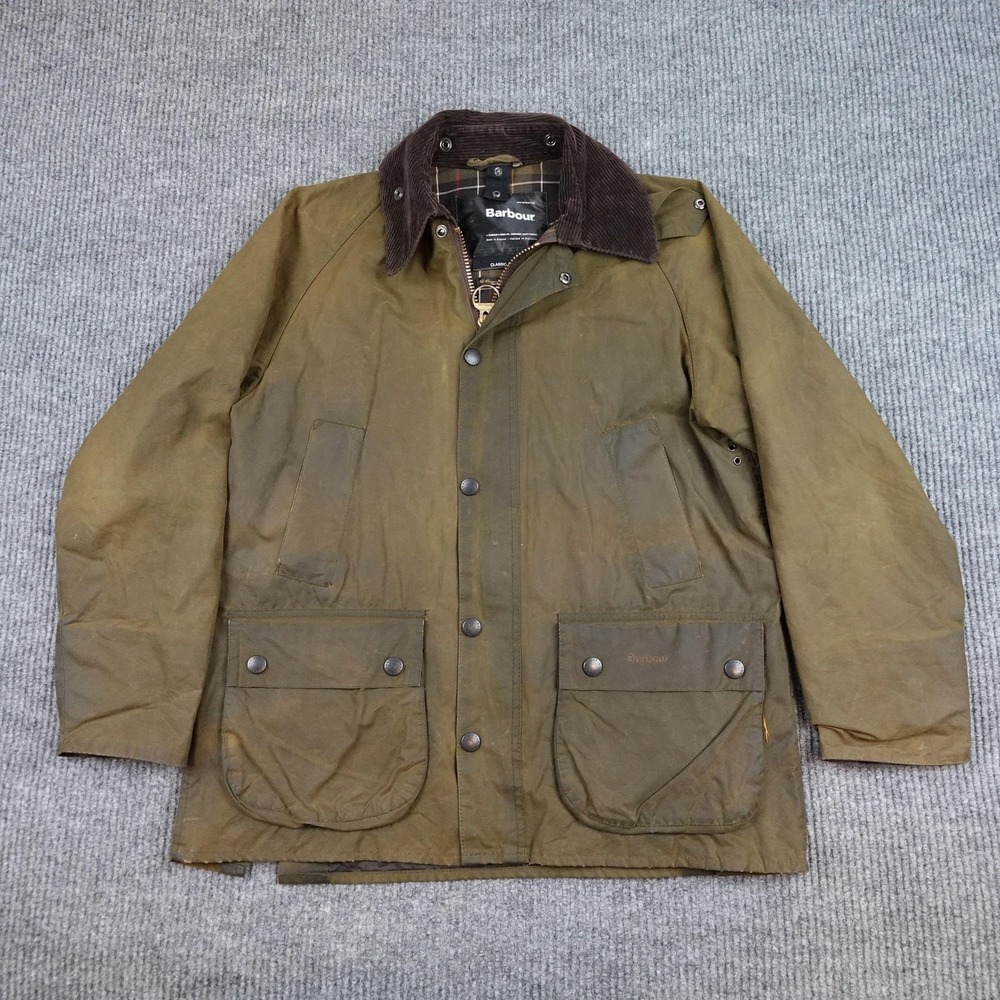 Barbour Jacket Mens 38 Green Waxed Classic Bedale Cotton Rain Coat Outdoor